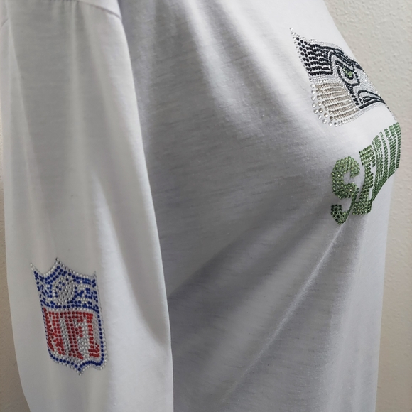 White Seahawks Rhinestone T-Shirt - Picture 4 of 5